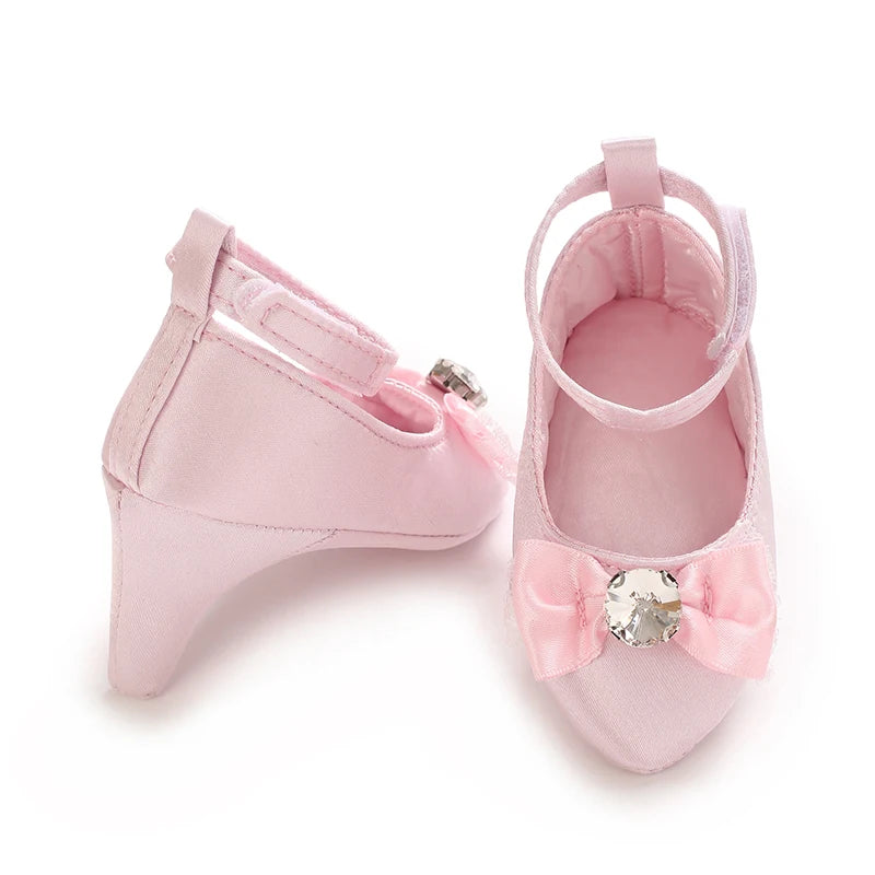 Infant Pre-Walker Shoes 0-18M Baby Girls Princess Bow Shoes Solid Color Fashion Party Walking Footwear