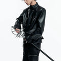 LUZHEN 2026 New Original Niche Design Double Breasted Stand Neck Leather Jacket Men's Fashion Handsome Cross Placket Coat JY6357