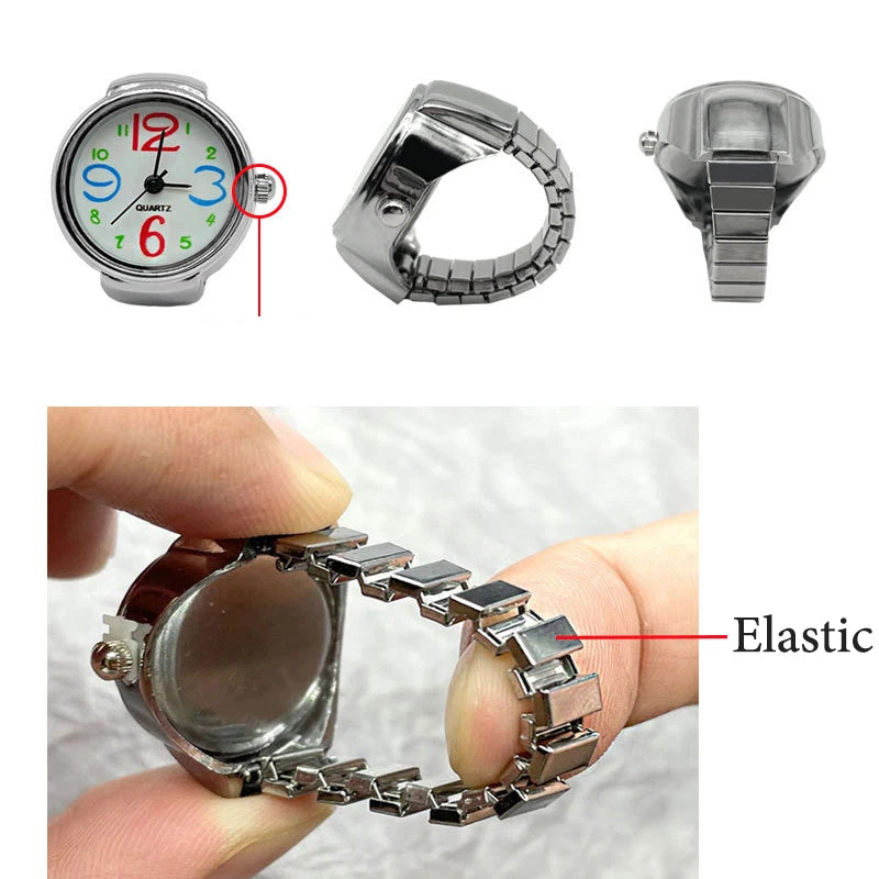 Kiss Jewelry Women Men Vintage Classic Finger Watch Rings Punk Stretchy Strap Quartz Watches Clock Ring Hip-hop anillos 2023