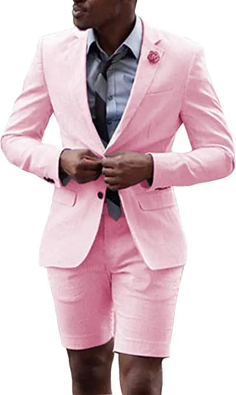2 Pieces  Men's Casual Suit Single Breasting  Lapel Groomsmen with Short  for Wedding (Blazer+Pants)