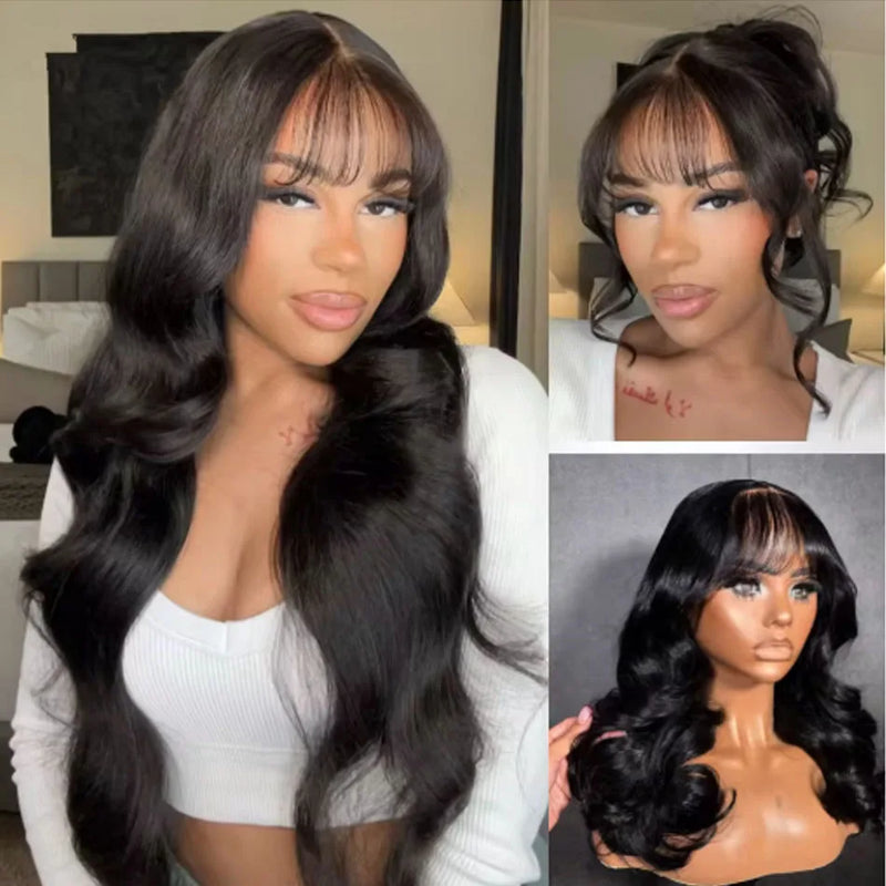 13A Wholesale Body Wave Human Hair Wig With Bangs Full Machine Made Glueless Wear And Go Wig Brazilian Virgin Hair Best Sale