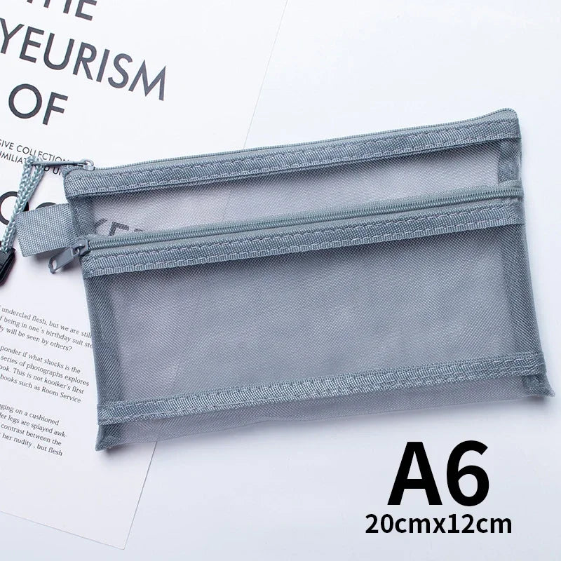 Nylon Mesh File Bag A4 A5 A6 Transparent Zipper Test Paper Information Bag Office Student Pen Bag Subject Bag Puzzle Storage Bag