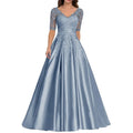 A Line Women Evening Dresses Satin Appliques V Neck Prom | SAMAG