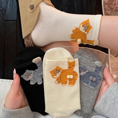 Cat Printed Three Dimensional Mid Tube Socks Sweat | SAMAG
