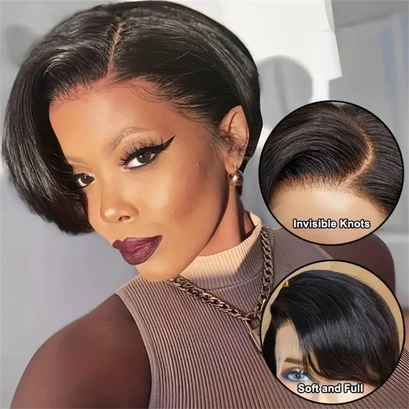 Side Part Wig Human Hair 13x1 Lace Frontal Wigs Pixie Cut Short Bob Human Hair Wigs For Women 13x4 Lace Front Human Hair Wig