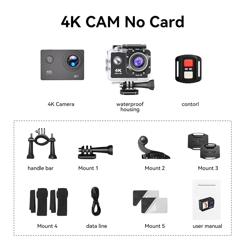 Null Outdoor 4K WiFi Action Camera Video Recording 4K/30FPS 2.0"170D GPS 4X Zoom Underwater Waterproof Sports Camera Helmet