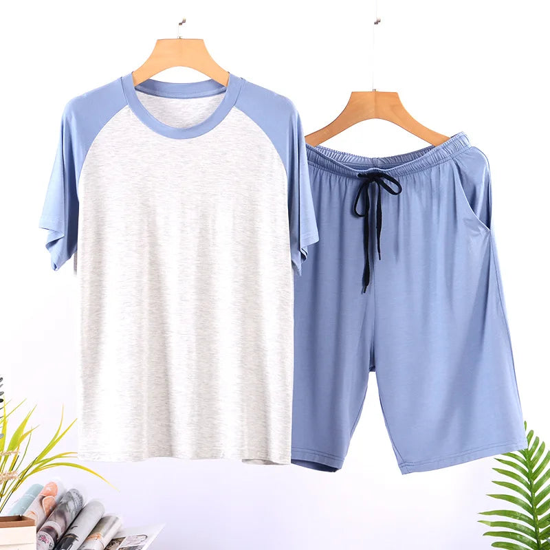 Sleepwear Summer Pajamas Men's Set Home Wear Adult Spring Lightweight Loose Short-sleeved Shorts 2pcs Casual Underwear