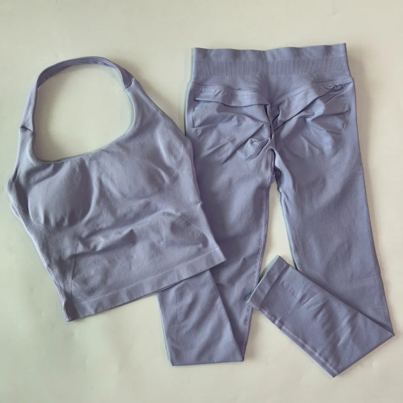 1-2pcs Gym Set Women Backless Tank Tops High Waist Scrunch Seamless Shorts High Waist Yoga Leggings Workout Sets Gym Suit