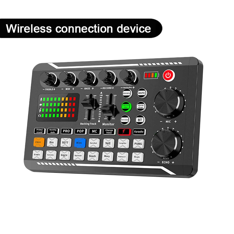 F998 Live Sound Card With DJ Mixer Effects Voice Changer Bluetooth-compatible Audio Interface Mixer For Live Streaming Singing