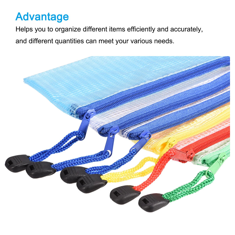 6Pcs A5/A6/B6/B8 Mesh Zipper Pouch Document Bag Waterproof Zip File Folders School Office Supplies Pencil Case Storage Bags