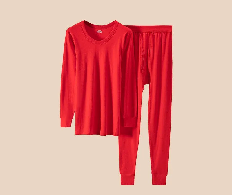 100% Pure Cotton Thermal Underwear Sets Autumn Winter Men's Solid O-neck Tops+Pants Underwear Two Piece Sets Men Long Johns Sets