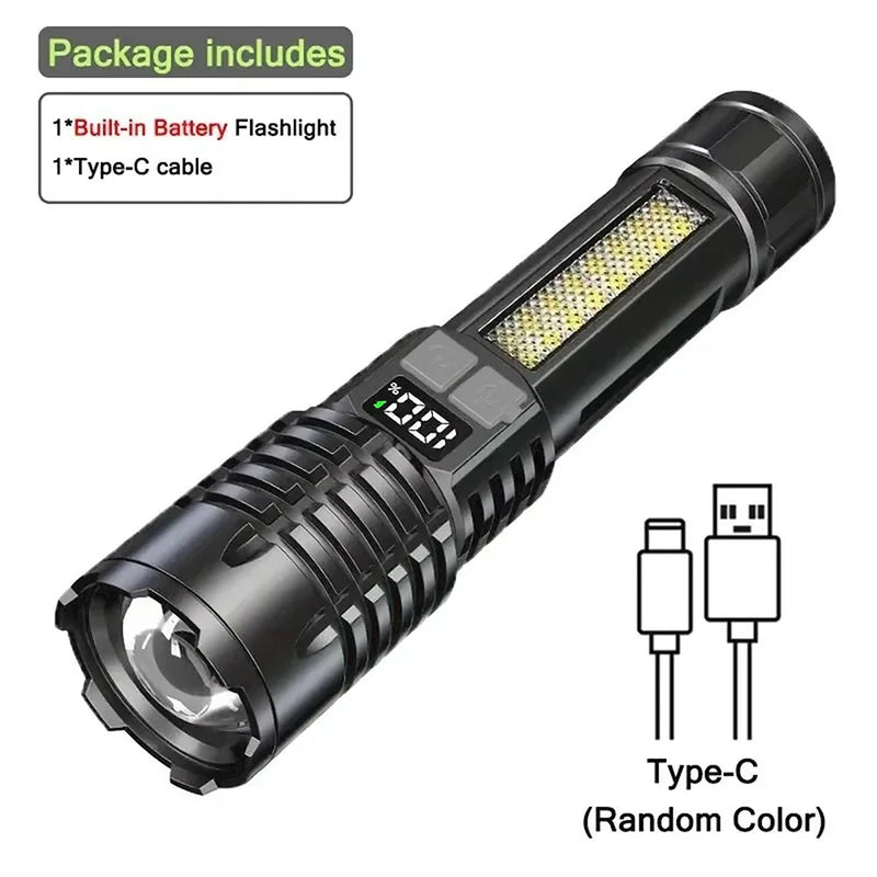 100000LM Super Bright Flashlight Rechargeable LED Torch Long Range Tactical Lamp for Outdoor Waterproof Camping Fishing Lantern