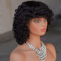 #4 Brown Deep Wave Short Bob Wigs Wear and Go Pre plucked Curly Hair Bob Wig Human Hair Glueless Wigs With Bangs Machine Made