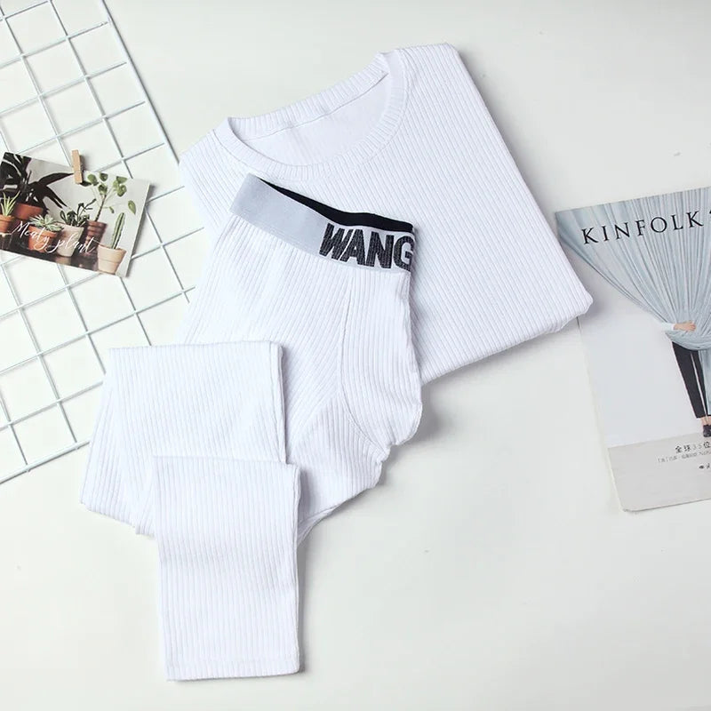 Men's Long Johns Autumn Winter Thermal Tops+Bottoms Set Cotton Breathable Warm Long Sleeve Undershirts Leggings