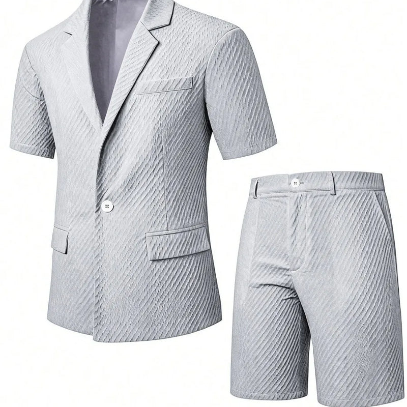 Men's Light Business Short Sleeved Suit Summer British Style Solid Male Outfit Slim Breathable Business Wedding Man 2-piece Suit