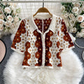 Crochet Knit Shirt Short Sleeve Floral Granny Square - View 6 | SAMAG