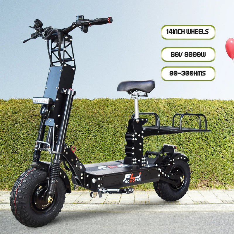 FLJ K14 14inch 8000W 60V Fat wheels skateboard electric scooter with Short Handle fast speed 58MPH
