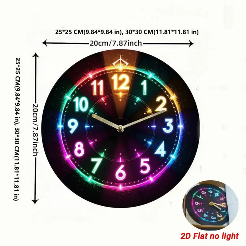 Creative 2D Flat Wall Clock Round LED Digital Display Wooden Alarm Clock Early Education Silent Electronic Color Clock Learning