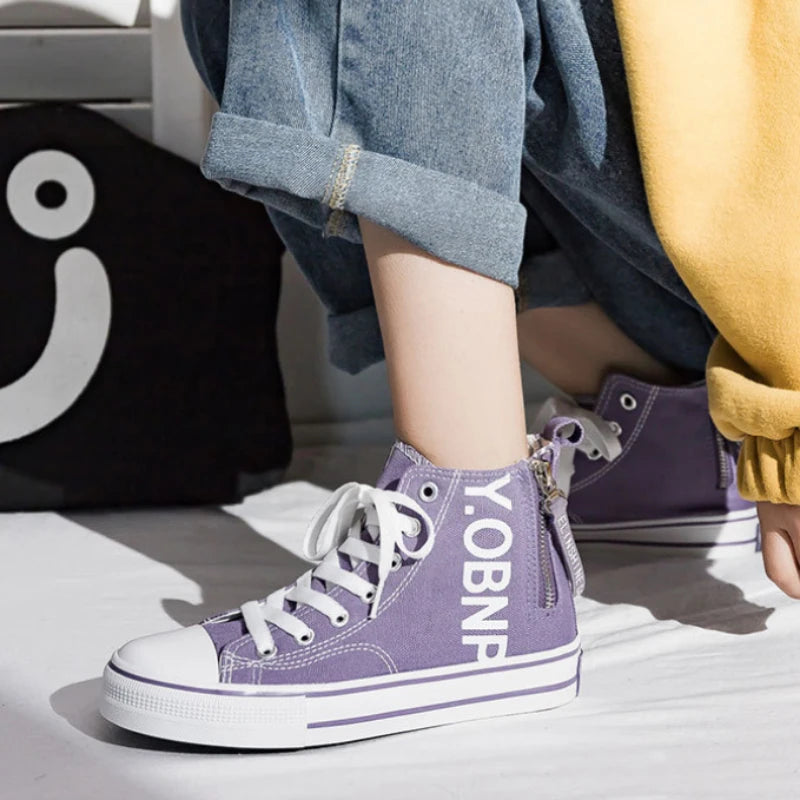 Design Sense High Top Canvas Shoes 2023 Autumn New Versatile Board Shoes Simple Side Zipper Women's Shoes Woman Designer Shoes