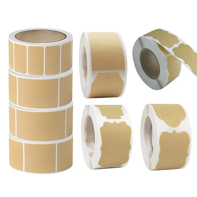 1Roll Kraft Paperblank Can Write Name Self-adhesive Sealing Gift Stickers Home Packaging Seal Labels Rectangle