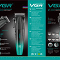 Original VGR Metal 9000RPM Hair Clipper Professional Men's Rechargeable Hair Trimmer Barber Cordless Hair Cutting Electric 8W