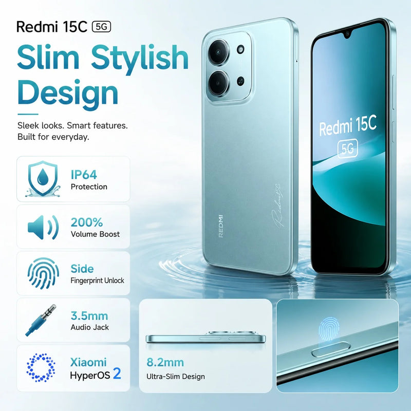 2026 new Redmi 15C 5G 8GB+256GB Smartphone, Dimensity 6300, 120Hz Display, 50MP AI Camera, 6000mAh Battery, 33W Turbo Charge