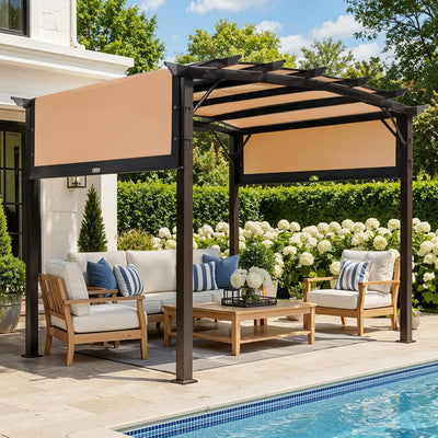8x12 Arched Aluminum Pergola, Adjustable Waterproof Sun | SAMAG