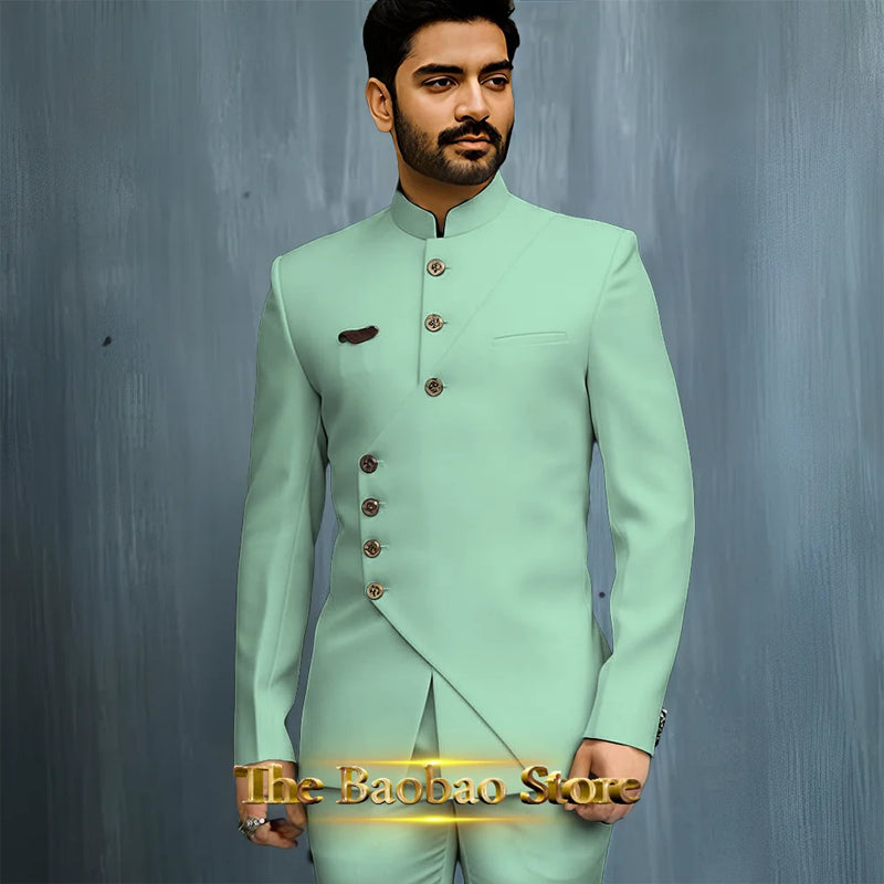 Matching Design Men's Suit 2pcs African/Indian Safiri Attire Customized Set with Gold Button for Wedding Party Formal Events