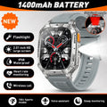 LIGE Militray 1400mAh Large Battery Smart Watch Men 2.01"HD Screen LED Flashlight & SOS Light BT Call Health Monitor Smartwatch