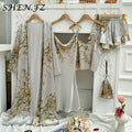 Silk Robe Sleep Suit Women's Lace Satin Pajamas Gown Set | SAMAG