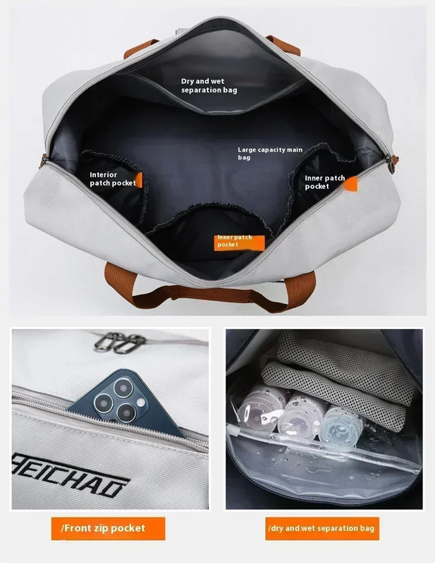 Large Capacity Travel Gym Bag Short-distance Luggage Portable Fitness Bags Shoulder Crossbody Handbags Men's Sports Waterproof B