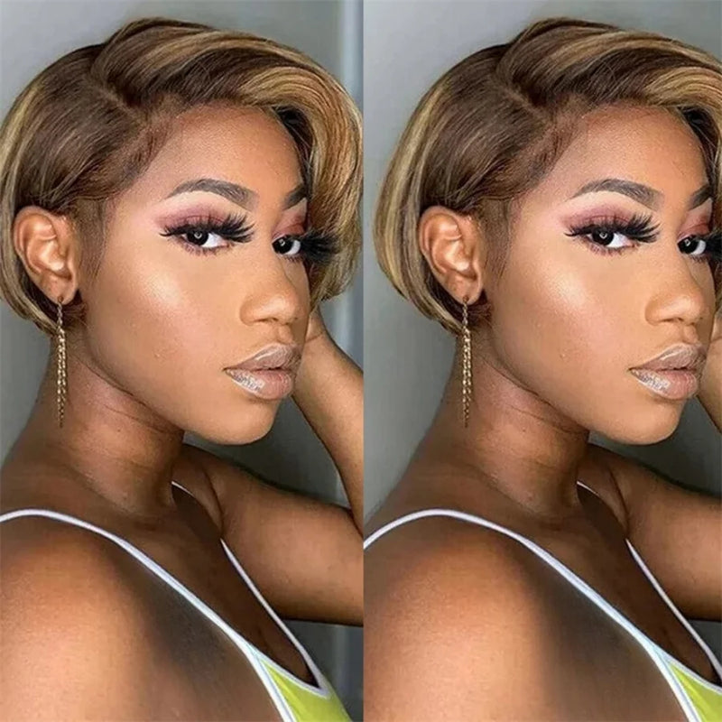 Pixie Cut Wig Human Hair Wigs Short Bob Perruque Bresillienne 13X4X1 Transparent Lace Wig Body Wave Human Hair