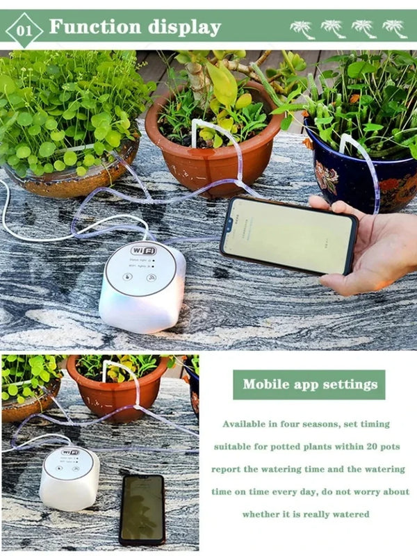 WiFi Automatic Watering Set Adjustable Drip Irrigation System for Balcony Garden Potted Plants Timing Watering Device