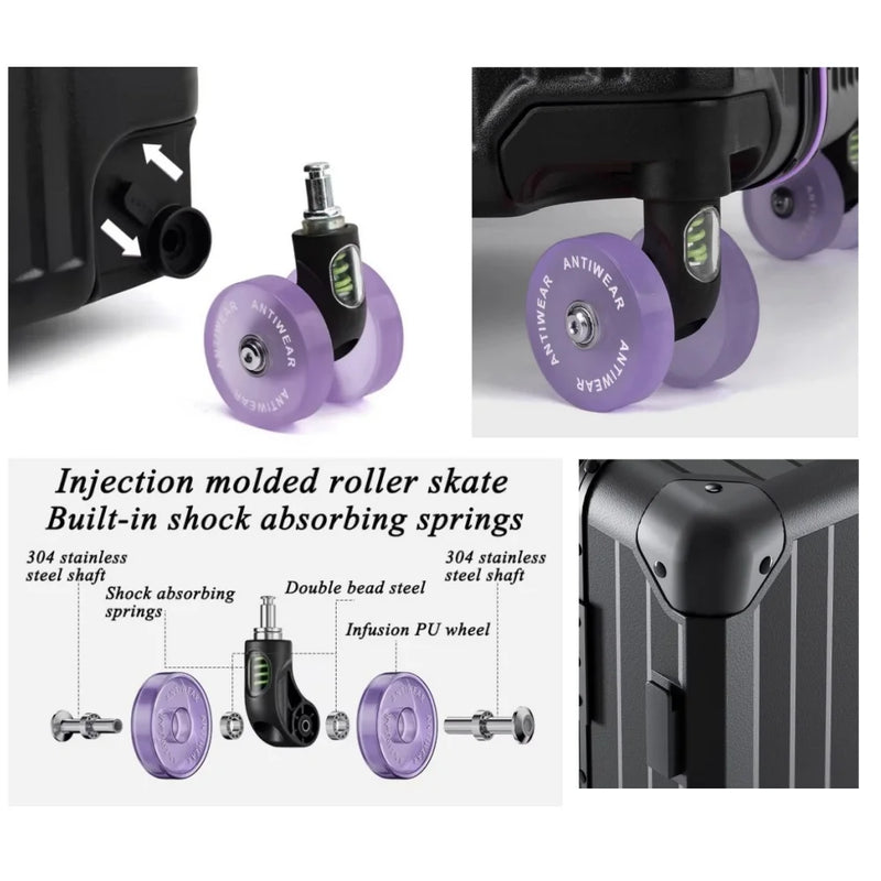 BunnyFly Wide Handlebar Travel Trolley Suitcase with Colorful Silent Wheels TSA Lock Rolling Luggage Large Capacity PC Material