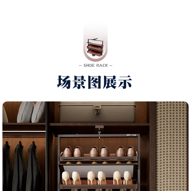 Built-in Height Adjustable Shoe Cabinet Closet Space Saving 360° Rotating Shoe Rack, Multi-layer Shoe Holder Storage Organizer