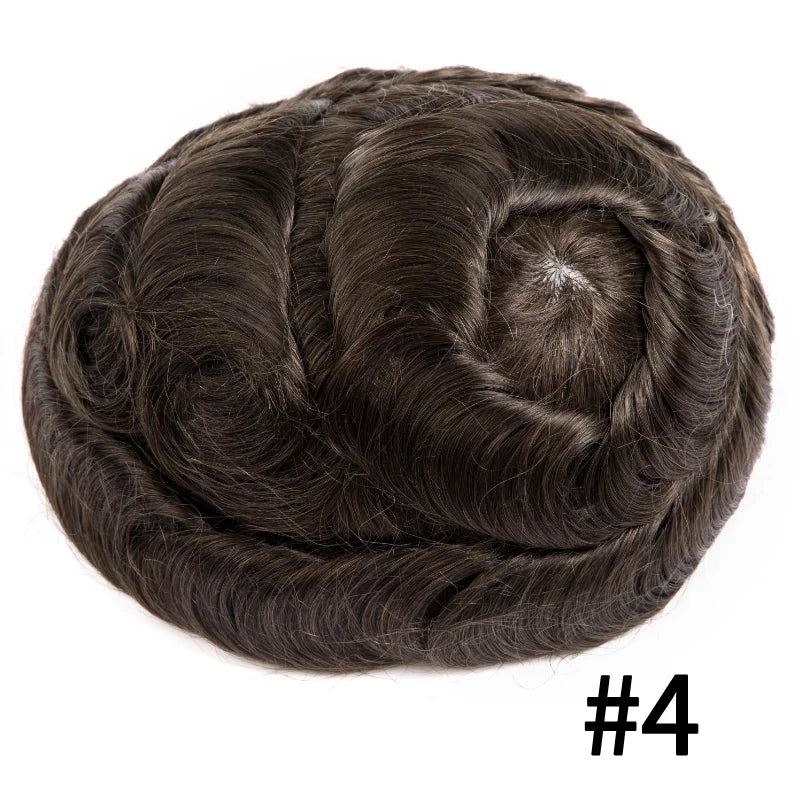 Male Hair Prosthesis Toupee Men Mono& Soft Pu Durable Men Wigs 6" Replacement Exhuast Systemes Unit 100% Human Hair Male Wig