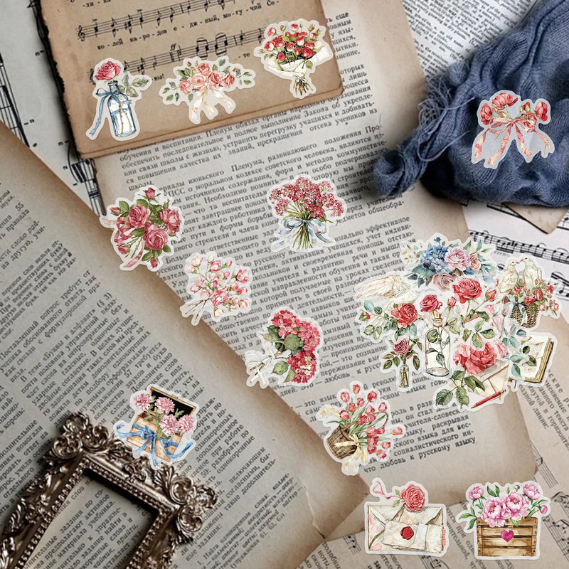 50PCS Flower and Letter Flower Stickers Computer Mobile Handbooks, DIY Stickers