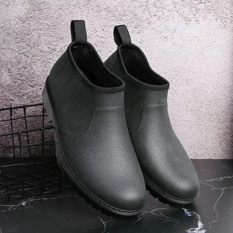 Young Outdoor Men's Rain Boots Work Summer Low Heel Garden Gum Without Lacing Low-heel Male Shoes Gumboots Comfortable 2025 Mud