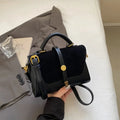 Suede Fabric Handbag with Adjustable Strap Golden-Tone Hardware and Flap Closure - Trendy Commuting Hobo Crossbody Bag for Women