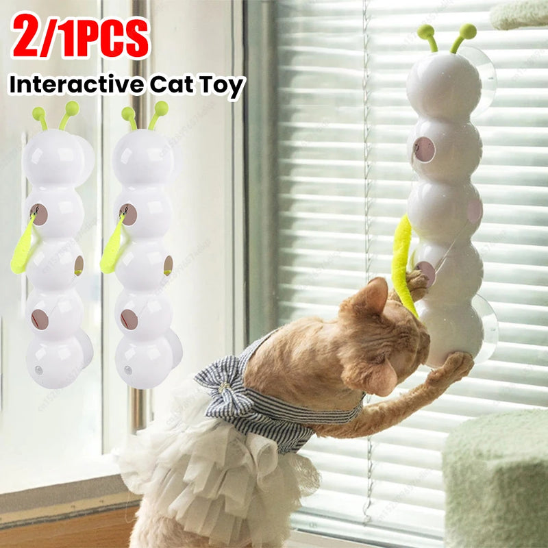 Interactive Caterpillar Cat Toy Motion Activated Teasing Stick with Feather Tail Rechargeable Intelligent Caterpillars Cat Toys