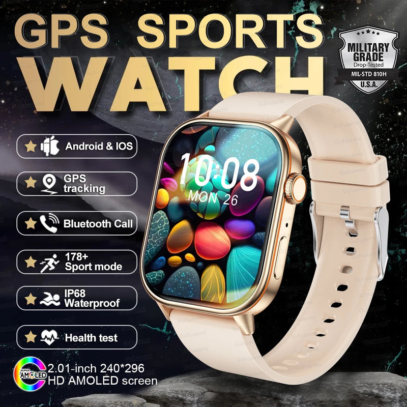 New GPS Military Smart Watch Bulit-in GPS Compass Altimeter Barometric 10ATM IP69K Waterproof AMOLED BT Call Smartwatch
