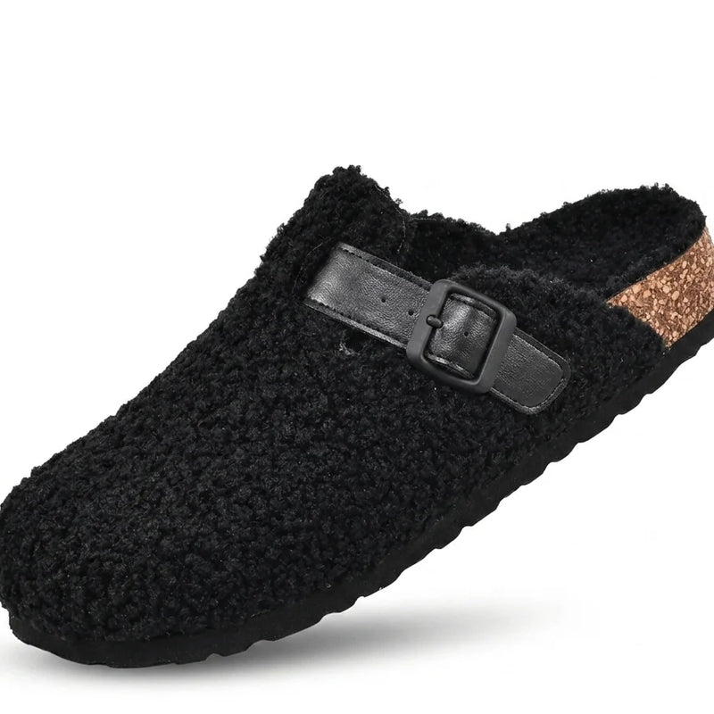 Kidmi Winter Cork Footbed Clogs For Women Men Indoor Keep Warm Fluffy Mules Slippers With Arch Support Lady Sofe Potato Shoes