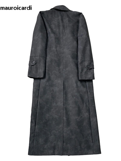 Mauroicardi Spring Autumn Extra Long Distressed Pu | SAMAG