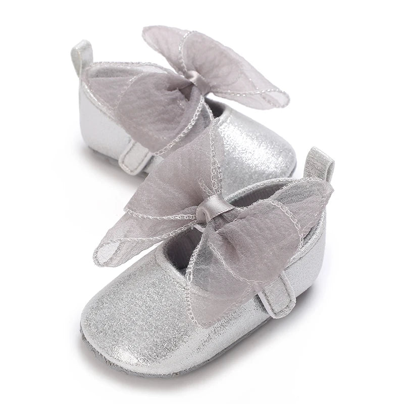 Spring and Autumn Baby Cute Silver Princess Shoes 0-12 Months Comfortable Walking Shoes for Baby Girls
