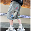 Kids Boys Graffiti Drawing Denim Shorts Elegant Children Casual Ripped Short Jeans Capris Pants 5 6 7 8 9 10 11 12 13 14 Year