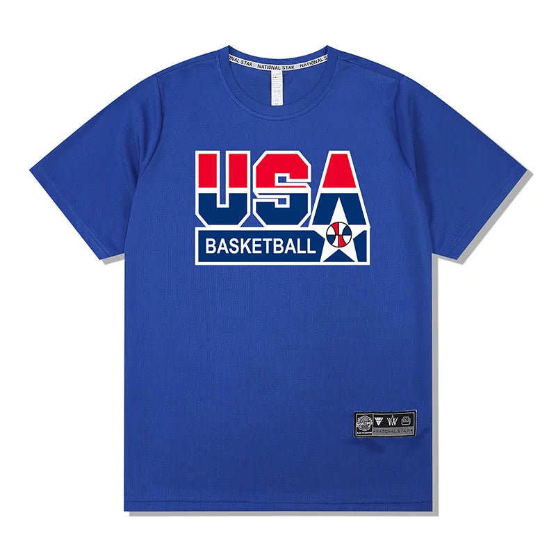 Loose Men Running 2023 Outdoor Street Basketball Gym Short Sleeve Letter Print T Shirt Summer Quick Dry Fitness Bodybuilding