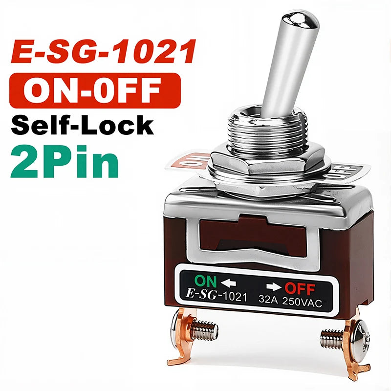High Current Rocker Switch 2/3/4/6/8/9/12Pin Self Reset/Self-locking Toggle Switch Copper Pin 32A 250VAC Power Button Switch