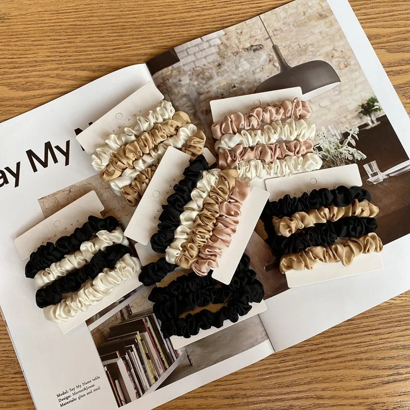 4pcs Pure Silk Small Scrunchie Set for women satin hair rubber bands girls elastic hair tie black hair rope Hair Accessories