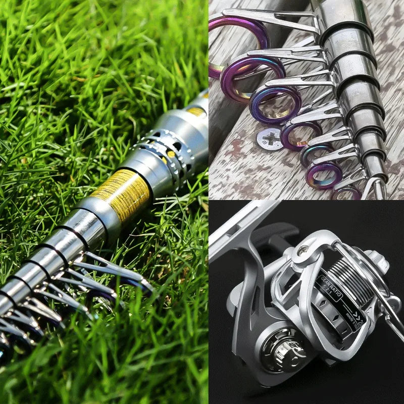 Telescopic Fishing Rod Spinning Reel Combo Full Set Portable Carry Bag Simulation Lures Hooks Line Plier For Saltwater Freshwate