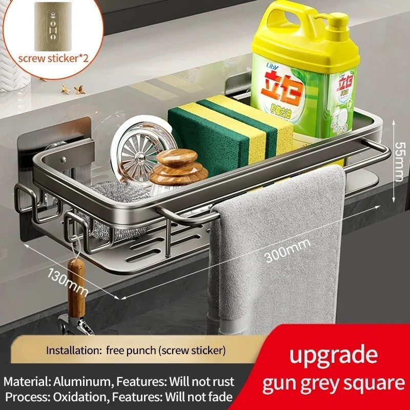 No Drill Adhesive Type Kitchen Organizer Kitchen Shelf Cleaning Cloth Storage Draining Rack Household Detergent Sponge Rack